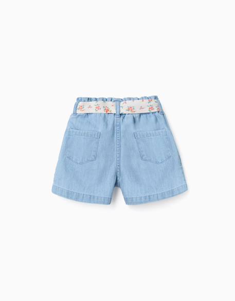 Short en jean avec ceinture à motif floral Bleu clair 3 - vertbaudet enfant 