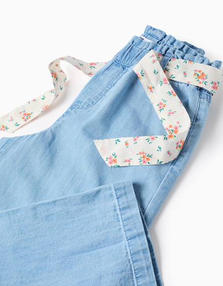 Pantalon en jean à jambe large avec ceinture à motif floral Bleu 4 - vertbaudet enfant 