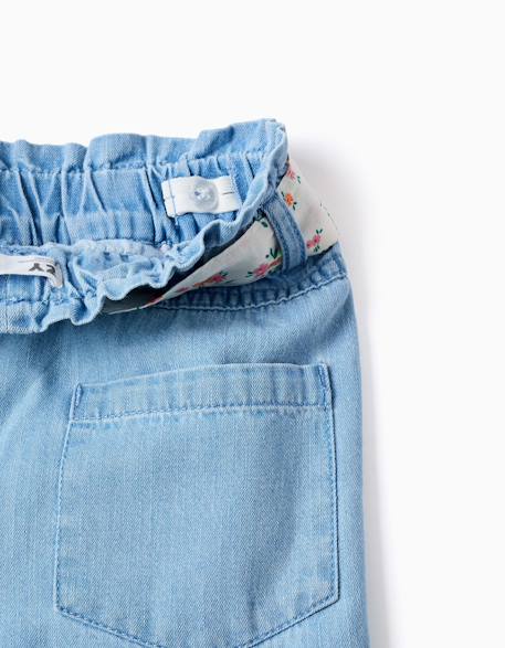 Pantalon en jean à jambe large avec ceinture à motif floral Bleu 3 - vertbaudet enfant 