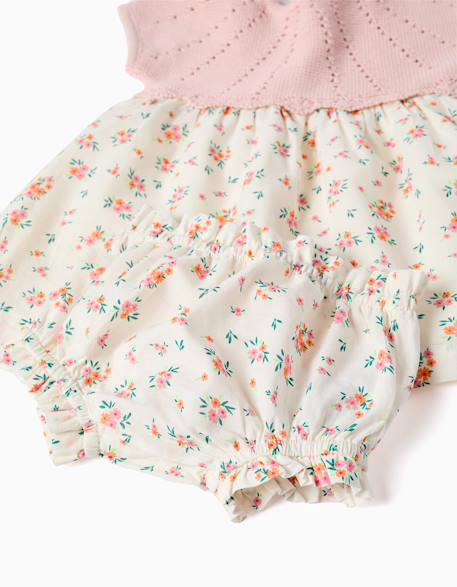 Robe bi-matière avec motif floral Rose 2 - vertbaudet enfant 