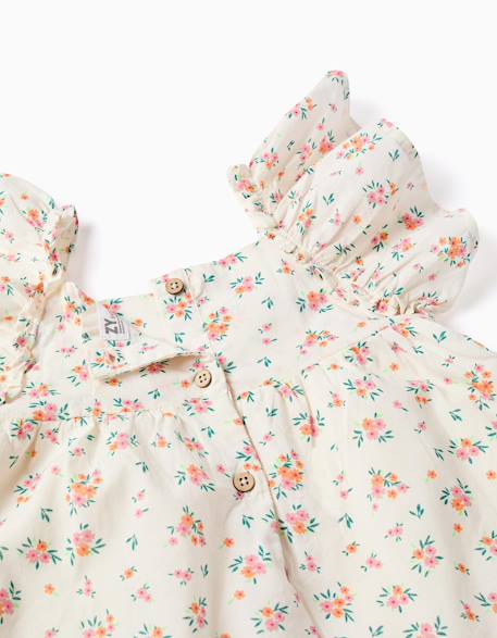 Robe en coton avec motif floral et volants Beige clair 3 - vertbaudet enfant 