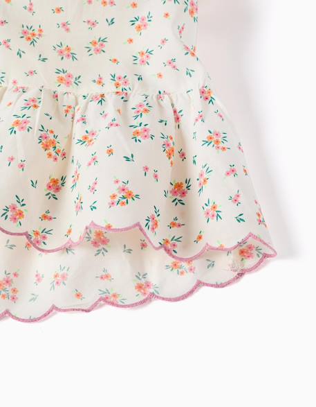 Robe en coton avec motif floral et volants Beige clair 4 - vertbaudet enfant 