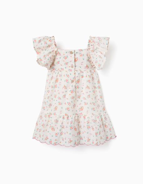 Robe en coton avec motif floral et volants Beige clair 2 - vertbaudet enfant 