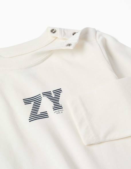 T-shirt en coton à manches longues avec imprimé zy en relief Blanc+Rouge 3 - vertbaudet enfant 