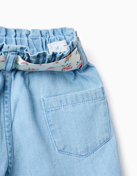 Short en jean avec ceinture à motif floral Bleu clair 2 - vertbaudet enfant 