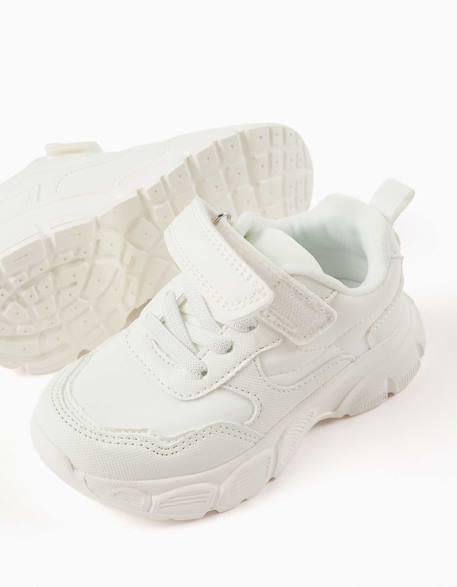Baskets bi-matière à semelle épaisse et doublure en maille Blanc 4 - vertbaudet enfant 