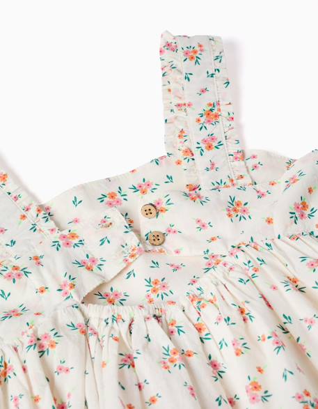 Robe sans manches en coton avec motif floral Beige clair 3 - vertbaudet enfant 