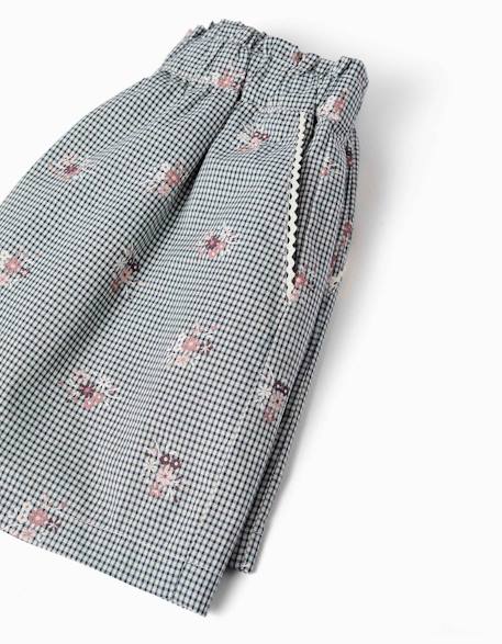 Short en coton à motif vichy et imprimé floral Bleu foncé 4 - vertbaudet enfant 