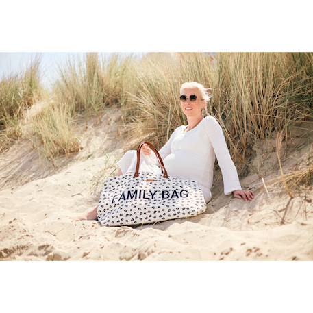 Sac à langer de voyage grande contenance design family bag Blanc imprimé+Gris toile+Rayures nude 2 - vertbaudet enfant 