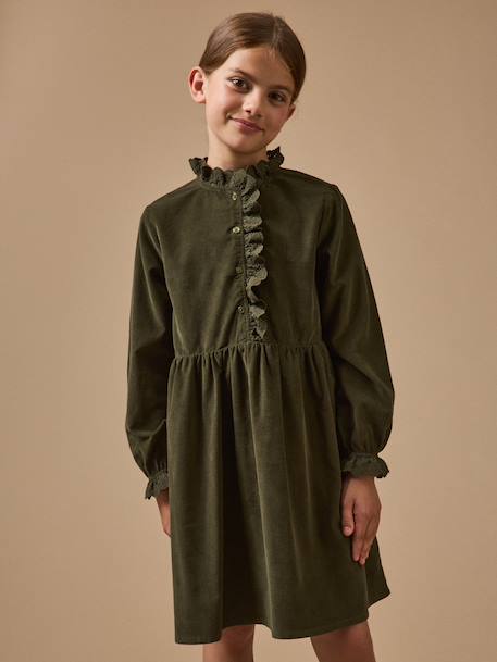 Robe fille en velours Kaki+Marine 1 - vertbaudet enfant 
