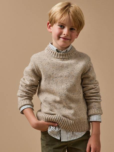 Pull en laine garçon Beige+Vert anglais 1 - vertbaudet enfant 