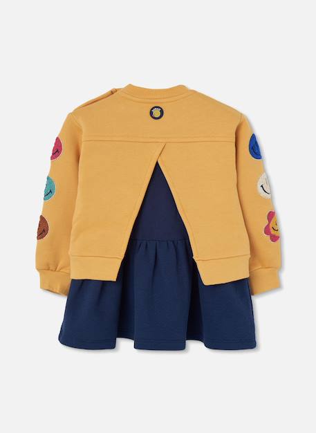 Robe fille en molleton avec patches d'émoticones Jaune 2 - vertbaudet enfant 