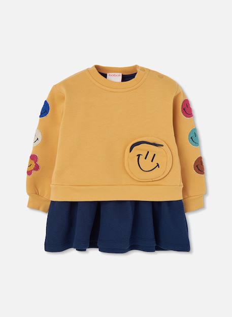 Robe fille en molleton avec patches d'émoticones Jaune 1 - vertbaudet enfant 