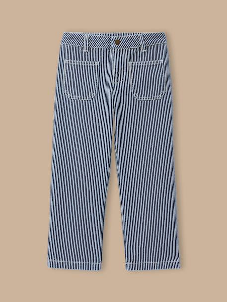 Pantalon droit rayé fille Rayure ikory bleue 1 - vertbaudet enfant 