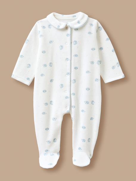 Pyjama bébé en velours imprimé Blanc doux 1 - vertbaudet enfant 