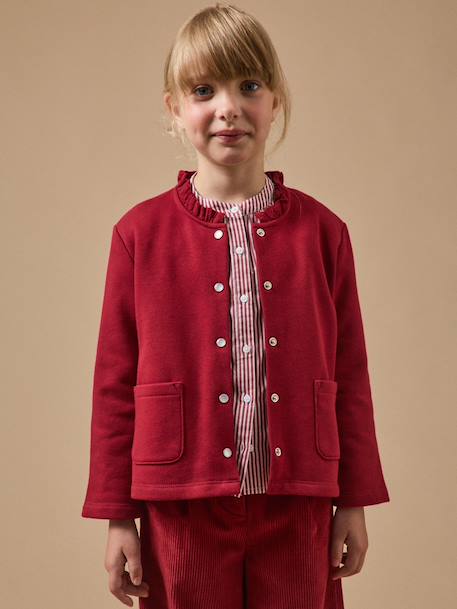 Gilet fille en molleton - coton biologique Amande+Cerise+Marine+Vert anglais 4 - vertbaudet enfant 
