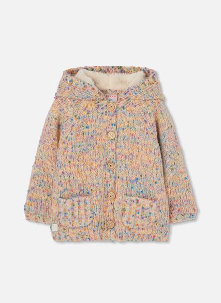 Veste fille en maille à capuche Blanc 1 - vertbaudet enfant 