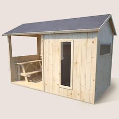 -Cabane en bois avec préau et table de jeu jazz