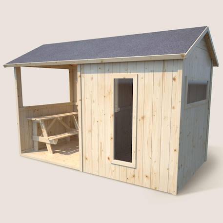 Cabane en bois avec préau et table de jeu jazz Marron 1 - vertbaudet enfant 