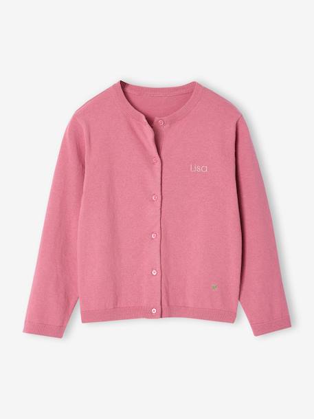Gilet fille maille fine BASICS anthracite+beige chiné+bleu grisé+bois de rose+jaune+marine+prune+vanille+vert émeraude 17 - vertbaudet enfant 