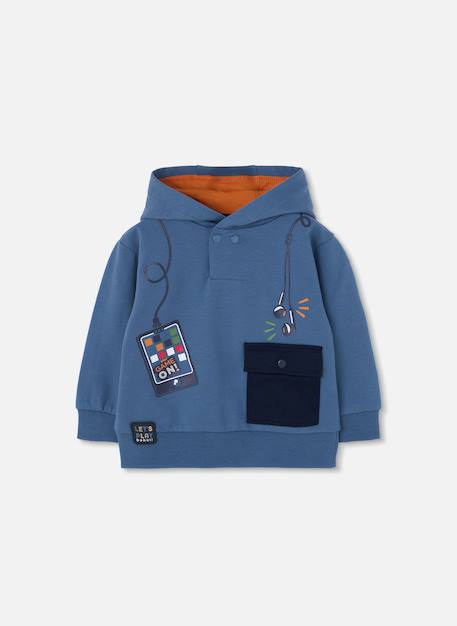 Sweat-shirt garçon molleton à capuche imprimé gaming Bleu 2 - vertbaudet enfant 