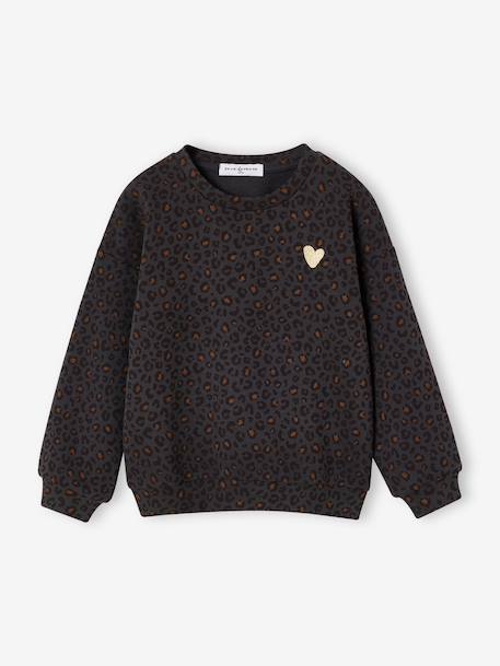 Sweat fille léopard coeur printé capsule famille beige+gris foncé 10 - vertbaudet enfant 