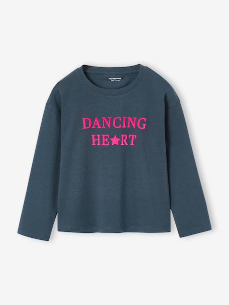T-shirt manches longues fille encre+rose pâle+vert 1 - vertbaudet enfant 