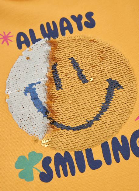 T-shirt fille en maille avec sequins smiley Jaune 4 - vertbaudet enfant 