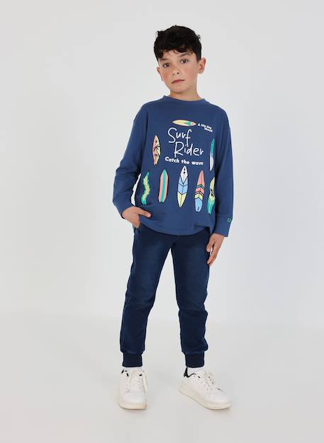 Pantalon garçon molleton denim Bleu 1 - vertbaudet enfant 
