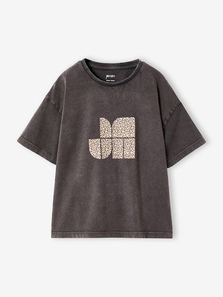 T-shirt manches courtes fille anthracite+écru 1 - vertbaudet enfant 