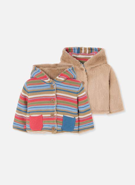 Veste en maille bébé réversible à rayures Marron 3 - vertbaudet enfant 