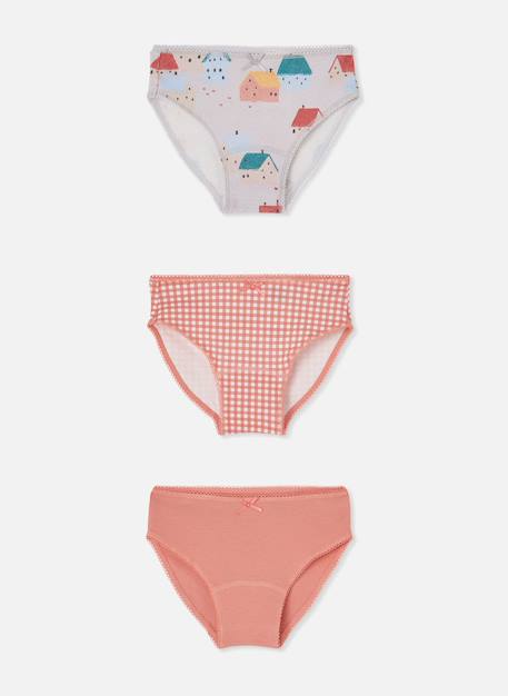 Fille-Sous-vêtement-Culotte-Lot 3 culottes fille imprimé maisons et vichy