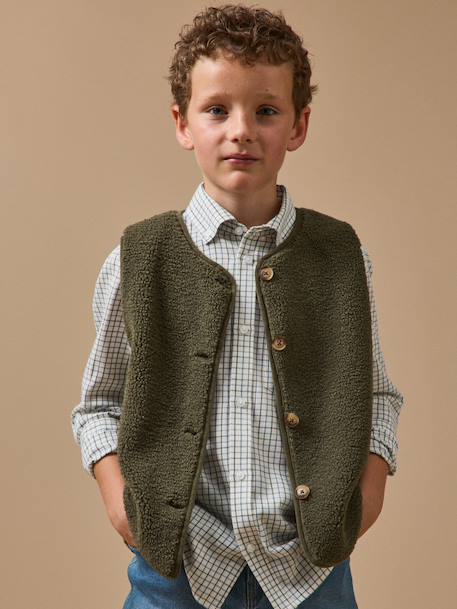 Veste sans manches en sherpa garçon Encre+Kaki 3 - vertbaudet enfant 
