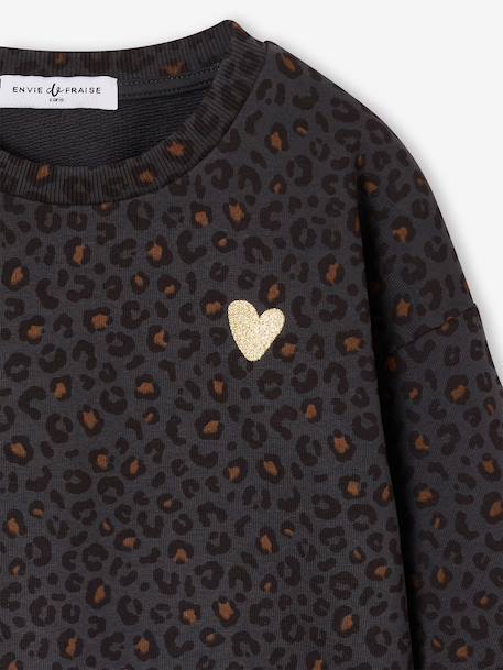Sweat fille léopard coeur printé capsule famille beige+gris foncé 12 - vertbaudet enfant 