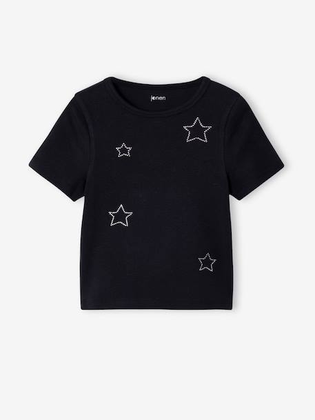 T-shirt manches courtes fille cropped noir 1 - vertbaudet enfant 