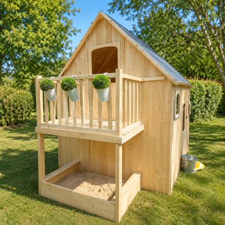 Cabane en bois sur pilotis avec mezzanine et bac à sable duplex Marron 6 - vertbaudet enfant 