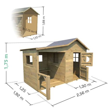 Cabane en bois traité avec préau et banc hacienda Marron 4 - vertbaudet enfant 
