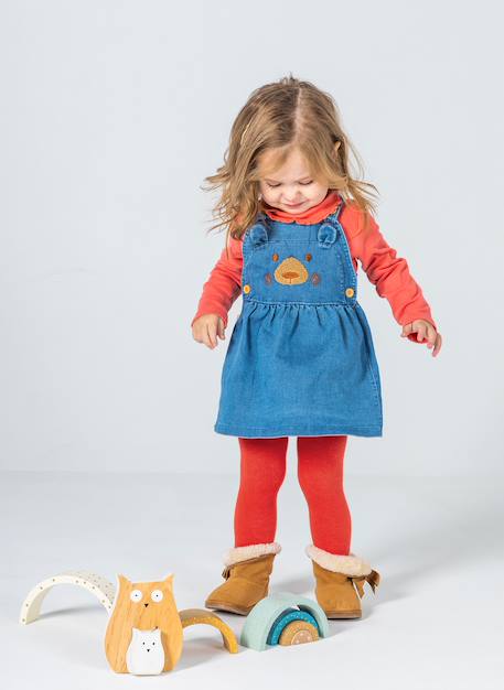Ensemble bébé fille maille denim broderie ours Rouge 2 - vertbaudet enfant 