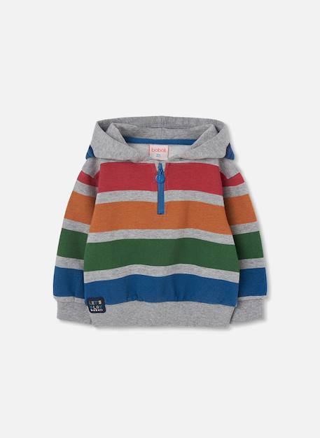 Sweat-shirt garçon en molleton rayé Gris 2 - vertbaudet enfant 