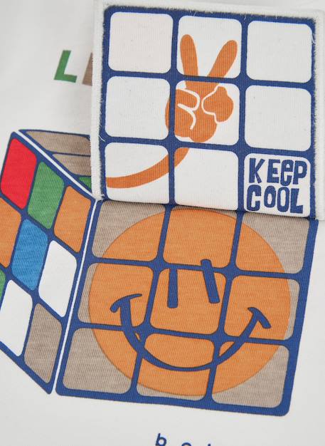 T-shirt garçon en maille imprimé rubik cube Blanc 4 - vertbaudet enfant 