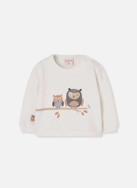 Sweat-shirt bébé molleton imprimé hiboux Blanc 1 - vertbaudet enfant 