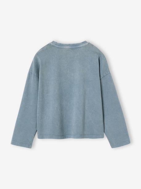 T-shirt manches longues fille bleu chambray+vieux rose 2 - vertbaudet enfant 