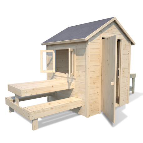 Cabane en bois enfant cuisine et table blanche Marron 3 - vertbaudet enfant 