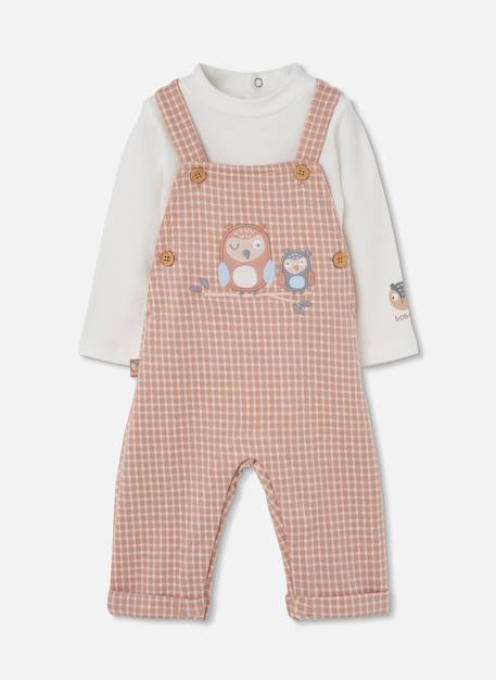 Ensemble bébé garçon maille carreaux brodé hiboux Pink 1 - vertbaudet enfant 