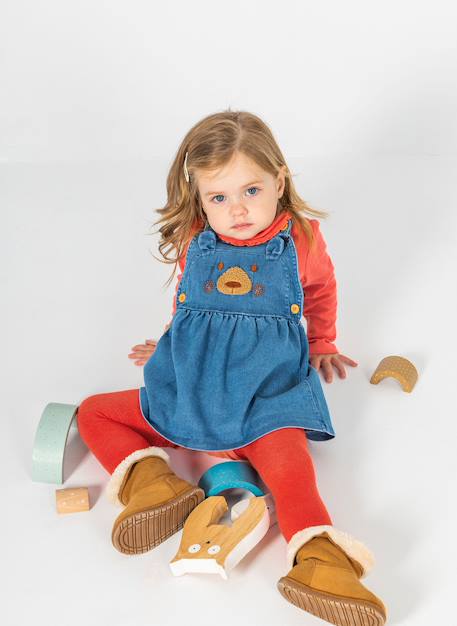 Ensemble bébé fille maille denim broderie ours Rouge 1 - vertbaudet enfant 