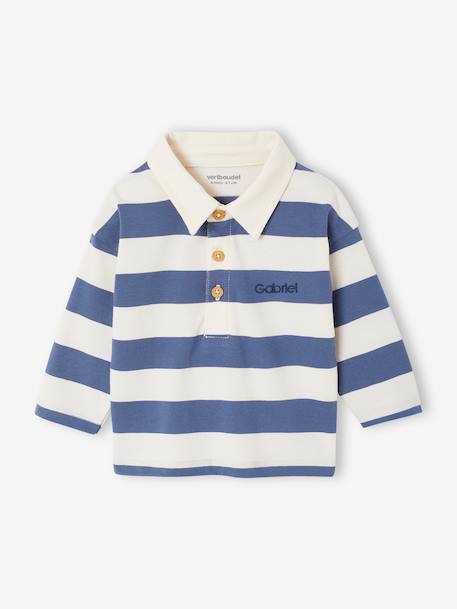 T-shirt polo bébé rayé manches longues bleu grisé+cacao 5 - vertbaudet enfant 