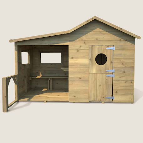 Cabane en bois traité avec préau et banc hacienda Marron 5 - vertbaudet enfant 