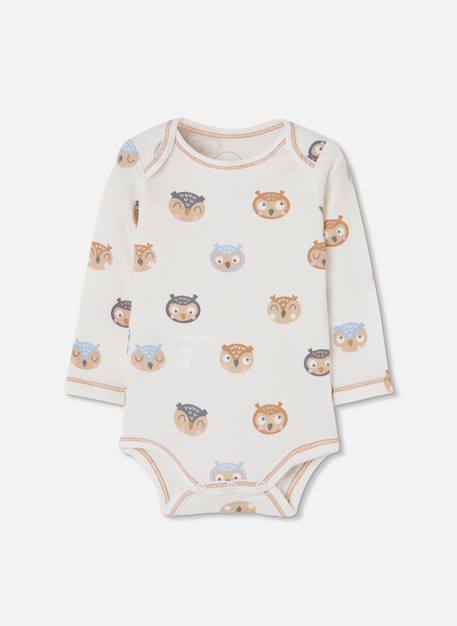 Lot 2 bodies bébé imprimé hiboux Blanc 3 - vertbaudet enfant 