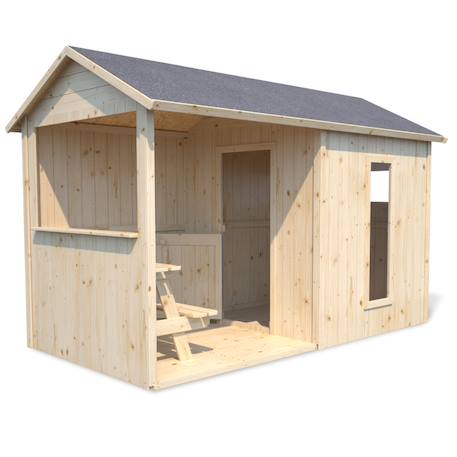 Cabane en bois avec préau et table de jeu jazz Marron 3 - vertbaudet enfant 