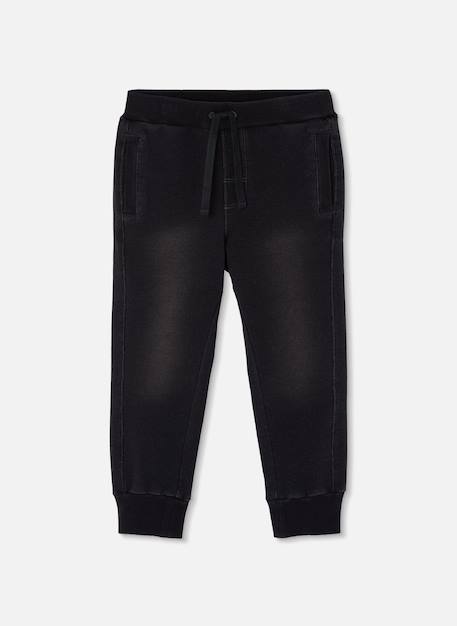 Pantalon garçon molleton effet denim Noir 1 - vertbaudet enfant 
